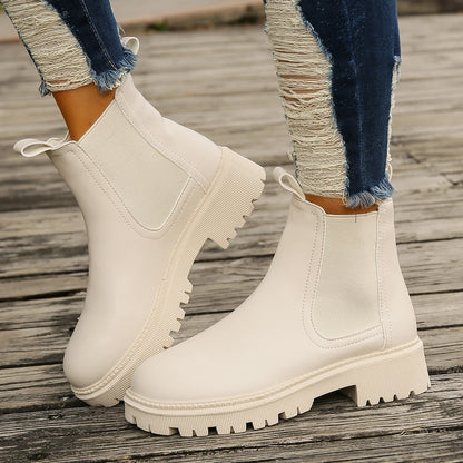 New Autumn Winter Chelsea Boots Women Platform Brown Black Beige White Ankle Boots for Women Fur Short Chunky Punk Gothic Shoes
