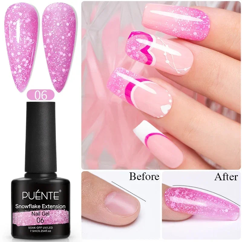 30ML Glitter Poly Nail Gel Hema Free Pink Glitter Acrylic Gel Finger Extension Nail Gel Semi-Permanent Nail Varnish For Manicure