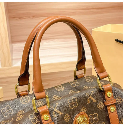 Handbag 2026 new retro printed versatile travel large capacity shoulder bag Boston crossbody bag multiple compartments