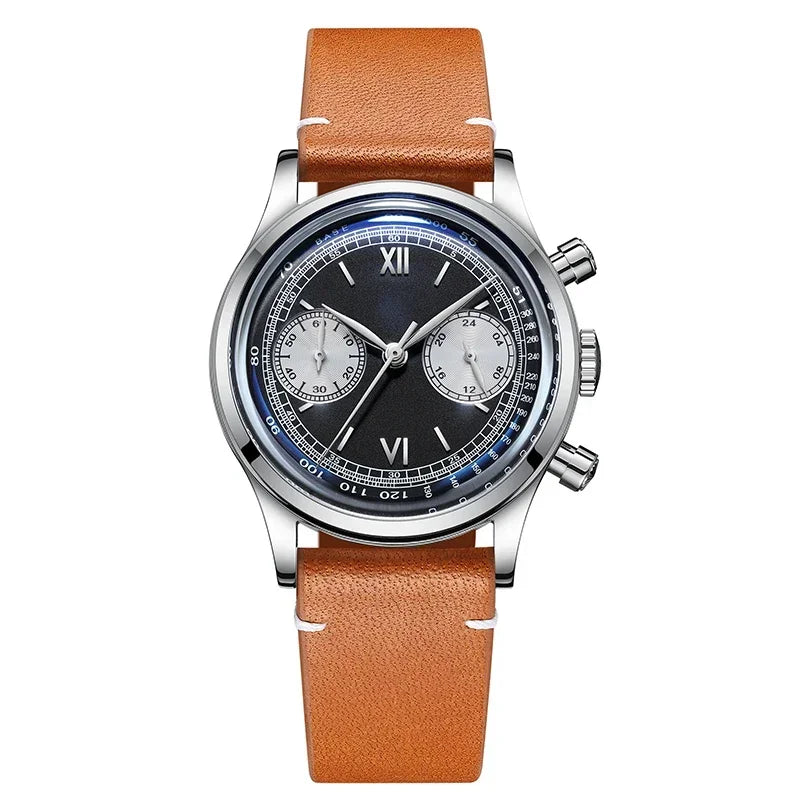 ADDIESDIVE 38mm Chronograph Quartz Watch 60min Business 100m Diving Men's Leather Watches Bubble Dome Mirror Retro Wristwatches