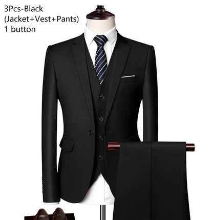 Suits For Men 3 Pieces Set Elegant Wedding  Fashion Classic Full Jackets Vest Pants Blazers Outfit 2026 Formal Costume
