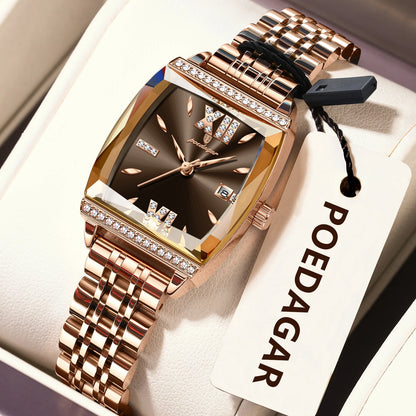 POEDAGAR Elegant Woman Watches High Quality Date Waterproof Luxury Ladies Watch Stainless Steel Casual Quartz Women's Wristwatch