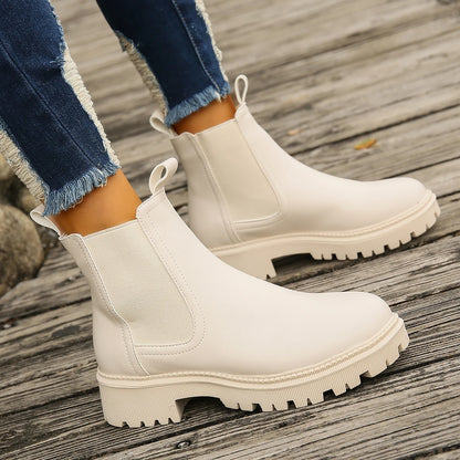 New Autumn Winter Chelsea Boots Women Platform Brown Black Beige White Ankle Boots for Women Fur Short Chunky Punk Gothic Shoes