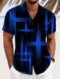 Summer Men's Geometric Grid  Plaid Shirts Short SleeveTurndown Hawaiian Shirt Button Up Shirts No Pockets Shirts