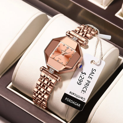 POEDAGAR Luxury Brand Women Watch Stainless Stain Waterproof Quartz Watches For Woman Fashion Simple Rose Gold Ladies Watch Gift