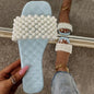 Spring/Summer New Women 2024 Pearl Rhinestone Women's All-Match Casual Slippers Fashion Solid Color Flat Shoes Sandals
