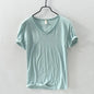 2026 Summer New 100% Cotton White T-shirt Male V-neck