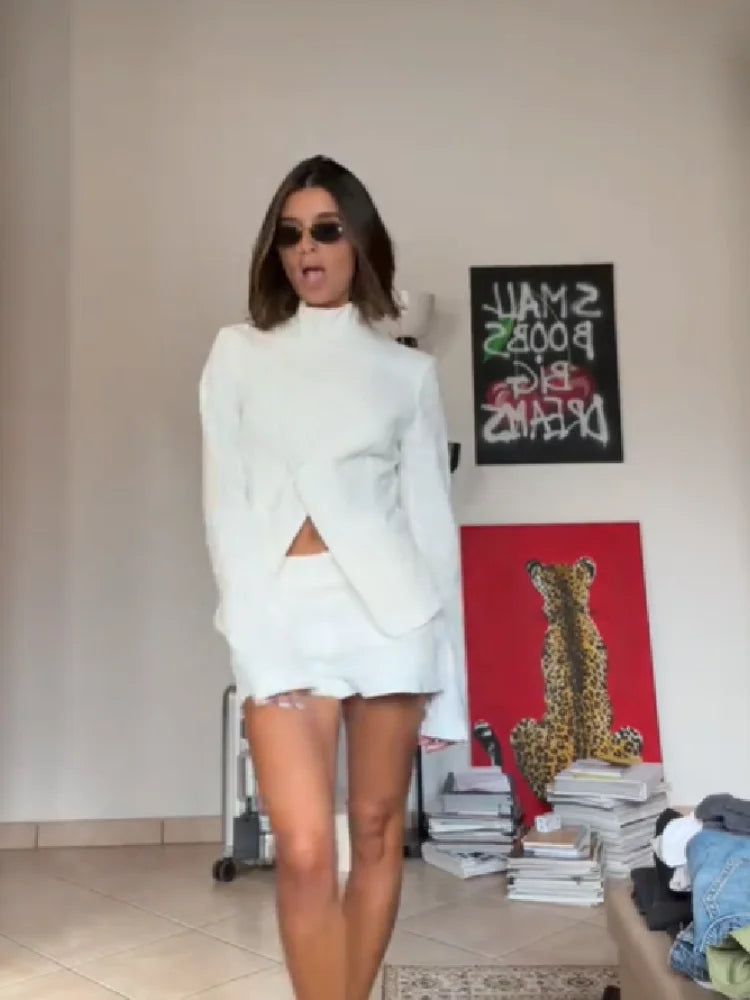 Women's Elegant White Linen Two-piece Outfit