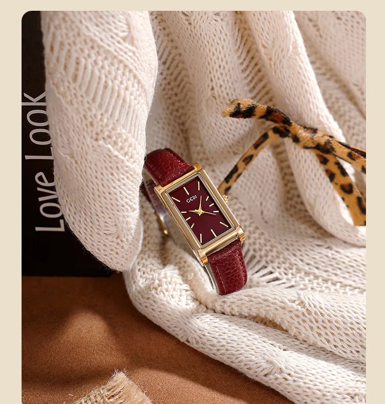 Ladies Watch Simple High-end Feel  Ankela Red Square Temperament Retro Style Waterproof belt Women's Fashion Quartz Watches