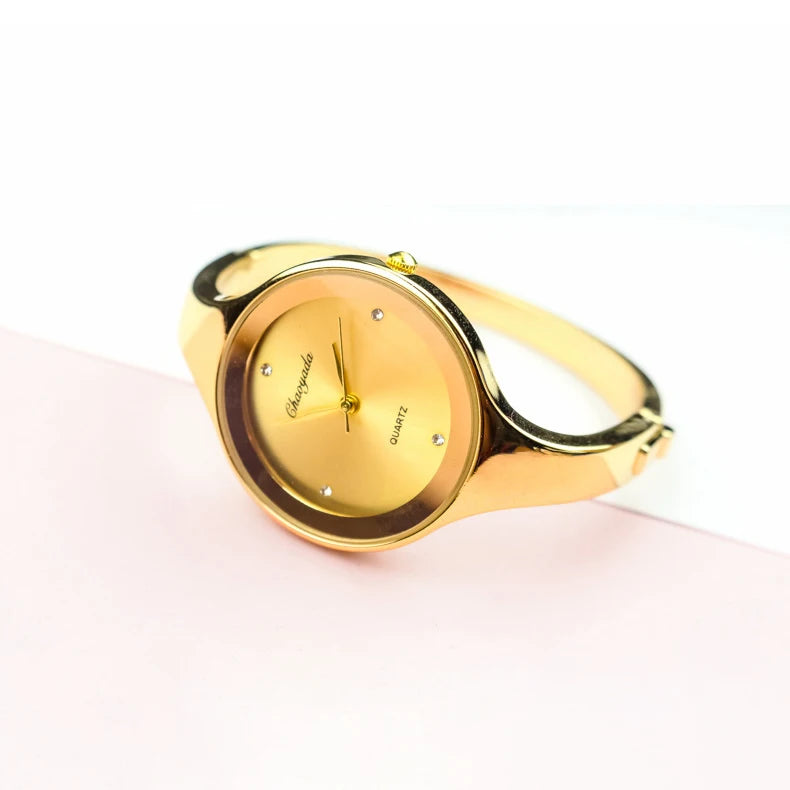 Minimalist Women Cuff Watch Fashion Casual Round Lady Women Bracelet Girls Watches Gold Stainless Steel Quartz Watch Reloj Mujer