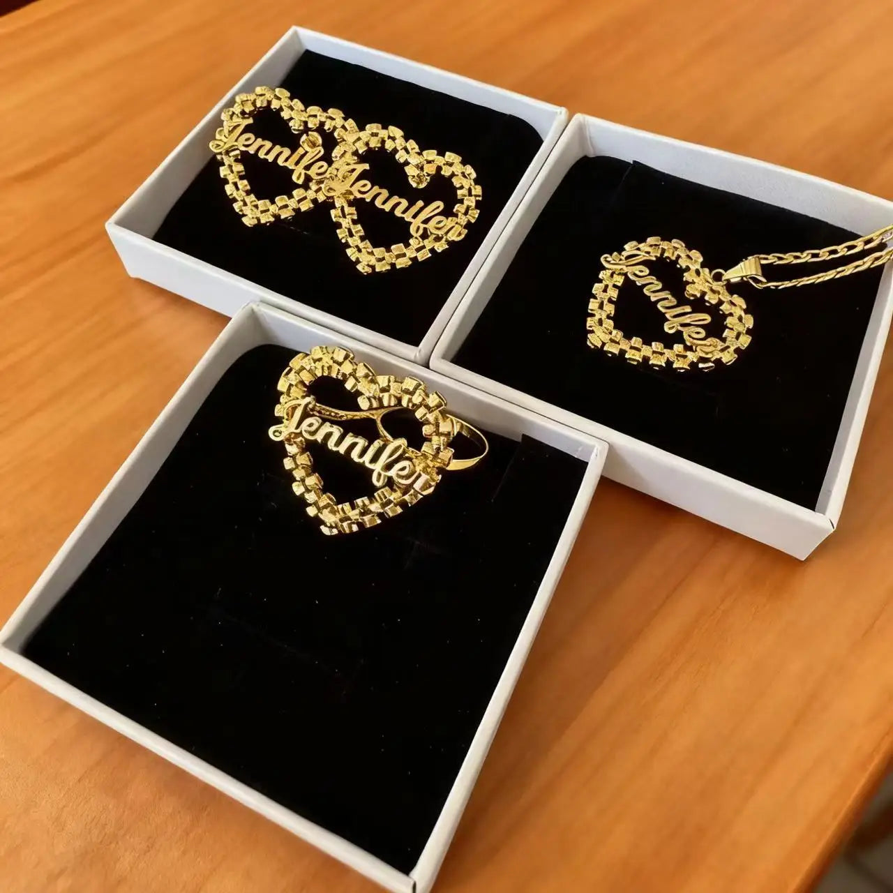 Custom Name Jewelry Set Heart Shaped Watch Strap Chain Style Custom Name Nameplate Necklace/Earrings/Rings Personalized Gift
