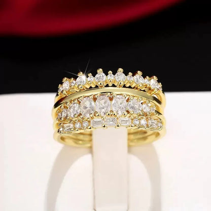New 4pcs 14k Gold Plated Stacking Rings with Shining Zirconia - Perfect ForWeddings, Parties, and Everyday Wear