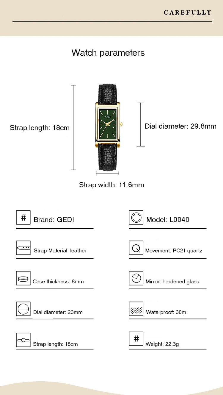 Ladies Watch Simple High-end Feel  Ankela Red Square Temperament Retro Style Waterproof belt Women's Fashion Quartz Watches