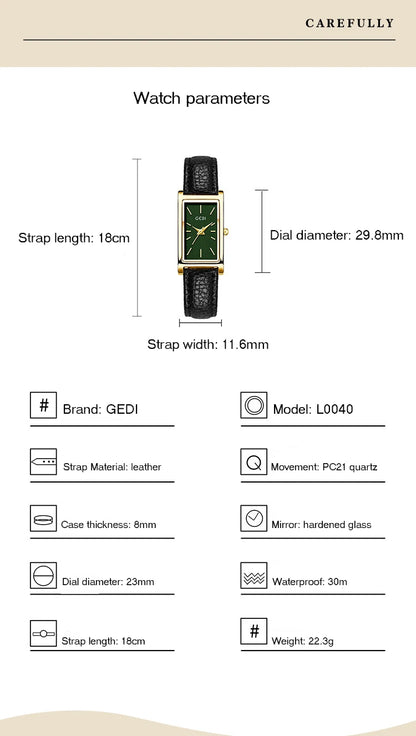 Ladies Watch Simple High-end Feel  Ankela Red Square Temperament Retro Style Waterproof belt Women's Fashion Quartz Watches