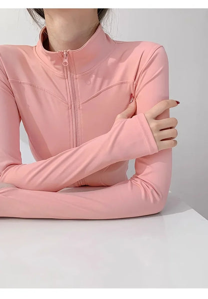 Women's Quick-Dry Yoga Jacket – Long Sleeve Slim Fit Zip Running Coat