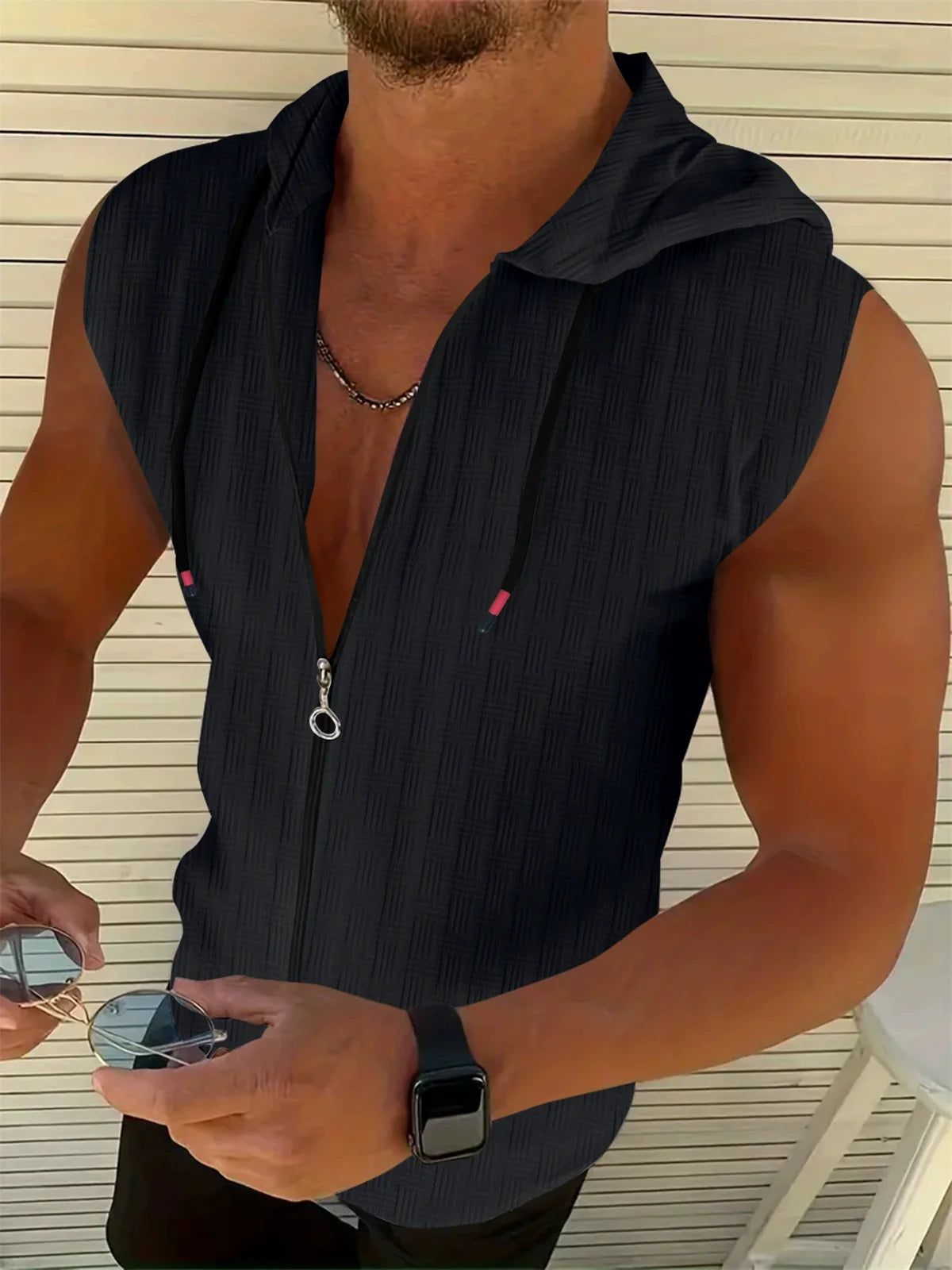 New Summer Sleeveless Zippered Jacquard Sportswear For Men 's