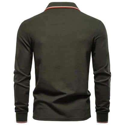 2025 Autumn New Men's Deer Embroidery Cotton Rich Blend Breathable Polo Shirts Long Sleeve Social Business Golf Polo Shirts Male
