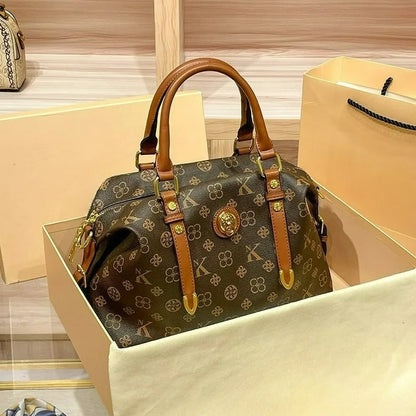 Handbag 2026 new retro printed versatile travel large capacity shoulder bag Boston crossbody bag multiple compartments