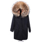 Maomaokong Winter Woman Natural Fur Overcoat Plus Size Black Parkas Raccoon Real Fur Lining Extra Larg Warm Jacket Coats Long