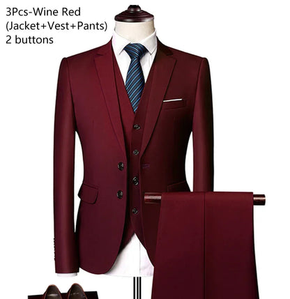 Suits For Men 3 Pieces Set Elegant Wedding  Fashion Classic Full Jackets Vest Pants Blazers Outfit 2026 Formal Costume