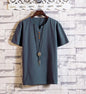 Men's Button Loose Shirts Casual Male V Neck Short Sleeve Harajuku Linen T-shirt Tops ZJFS-1901