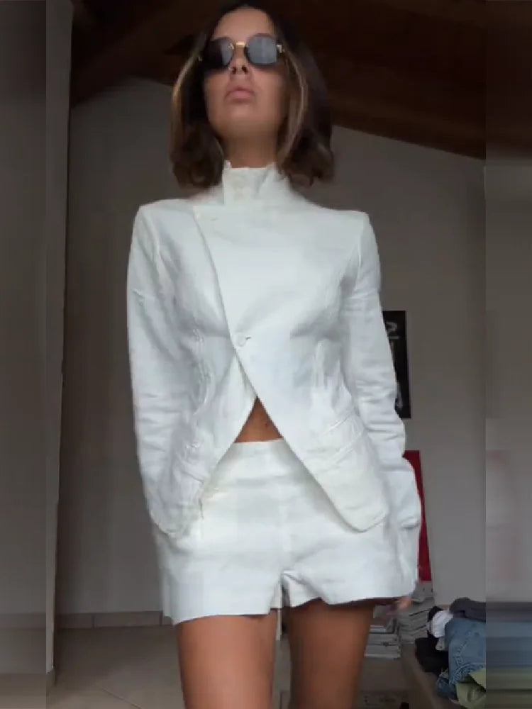 Women's Elegant White Linen Two-piece Outfit
