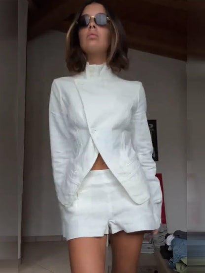 Women's Elegant White Linen Two-piece Outfit