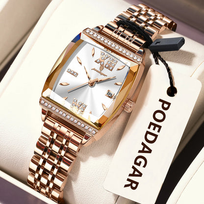 POEDAGAR Elegant Woman Watches High Quality Date Waterproof Luxury Ladies Watch Stainless Steel Casual Quartz Women's Wristwatch