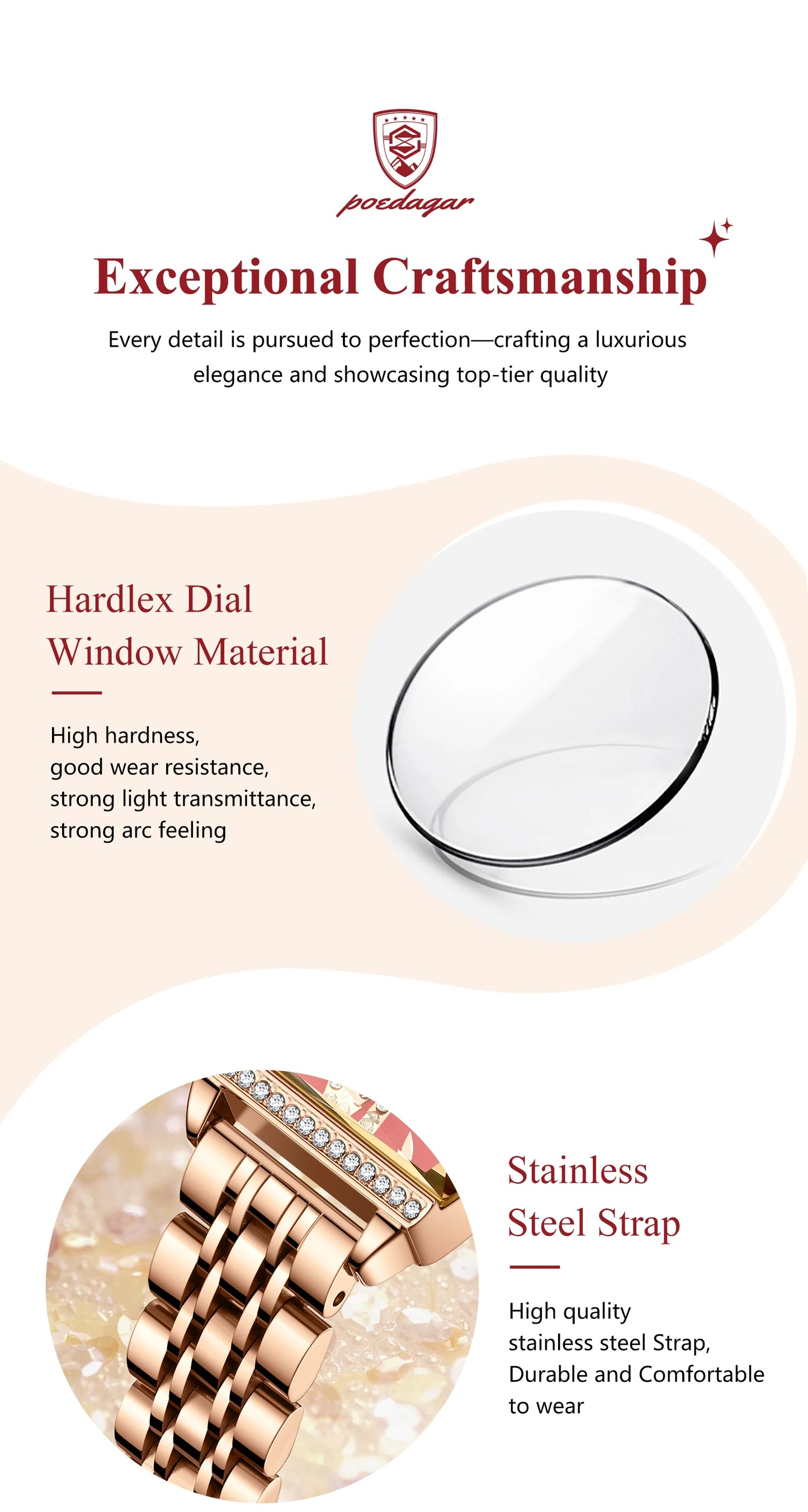 POEDAGAR Elegant Woman Watches High Quality Date Waterproof Luxury Ladies Watch Stainless Steel Casual Quartz Women's Wristwatch