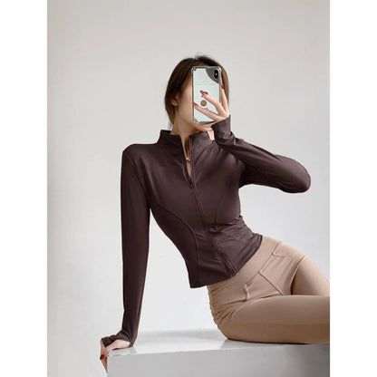 Women's Quick-Dry Yoga Jacket – Long Sleeve Slim Fit Zip Running Coat