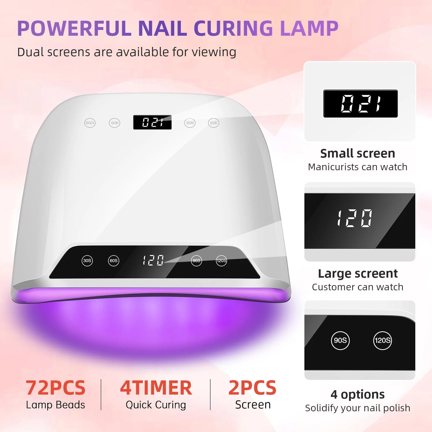 72LEDS Nail Drying Lamp For Nails Gel Polish With 4 Timer Setting HD Display Screen Auto Sensor Professional Nail Drying Machine