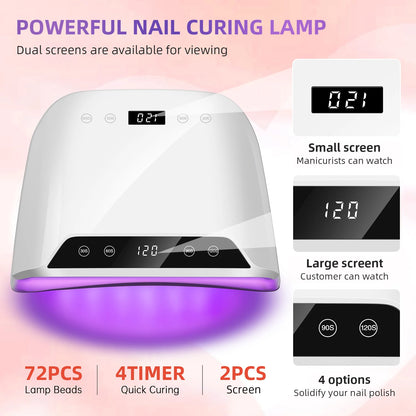72LEDS Nail Drying Lamp For Nails Gel Polish With 4 Timer Setting HD Display Screen Auto Sensor Professional Nail Drying Machine