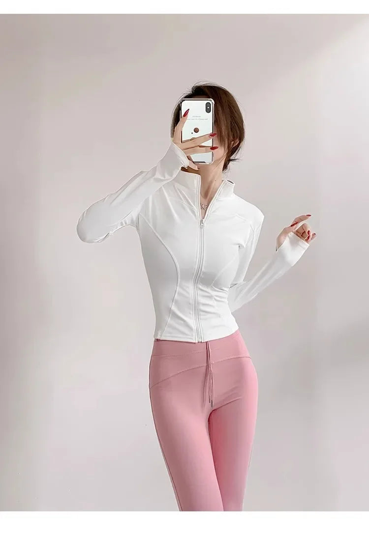 Women's Quick-Dry Yoga Jacket – Long Sleeve Slim Fit Zip Running Coat