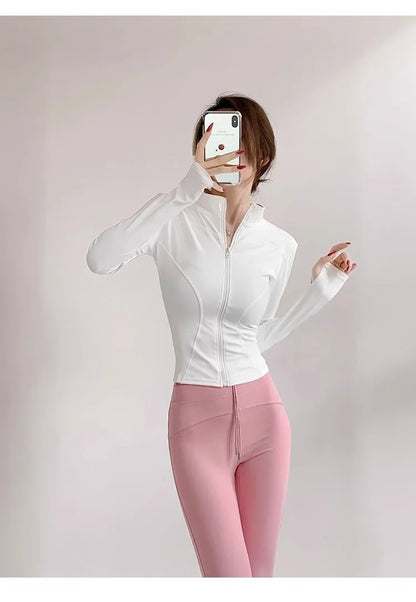 Women's Quick-Dry Yoga Jacket – Long Sleeve Slim Fit Zip Running Coat