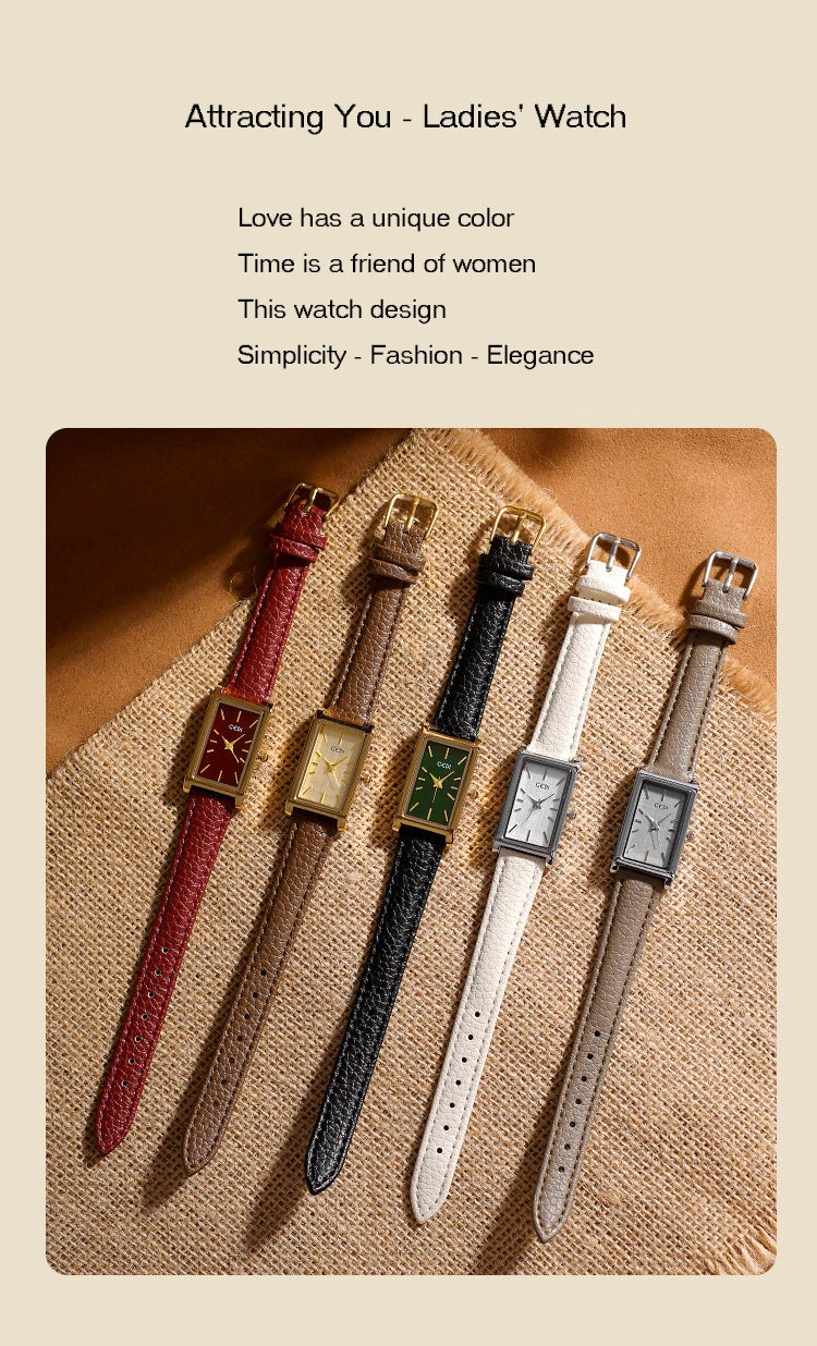 Ladies Watch Simple High-end Feel  Ankela Red Square Temperament Retro Style Waterproof belt Women's Fashion Quartz Watches