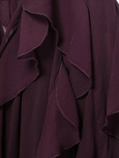 KONDALA Burgundy Mesh Ruffles Shirts For Women Elegant Long Sleeve See Through Loose Tops 2025 New Female High Street Partywear