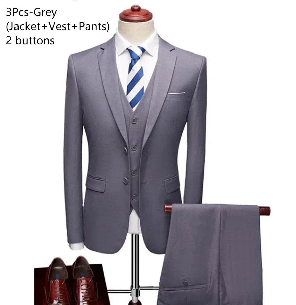 Suits For Men 3 Pieces Set Elegant Wedding  Fashion Classic Full Jackets Vest Pants Blazers Outfit 2026 Formal Costume
