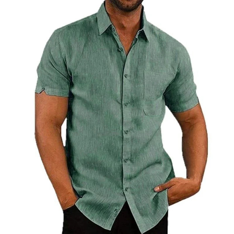 Summer Male Shirts Short Sleeve Social Shirt For Men Casual Blouses Soild Cotton Linen Formal Shirt Top Men Clothing Streetwear