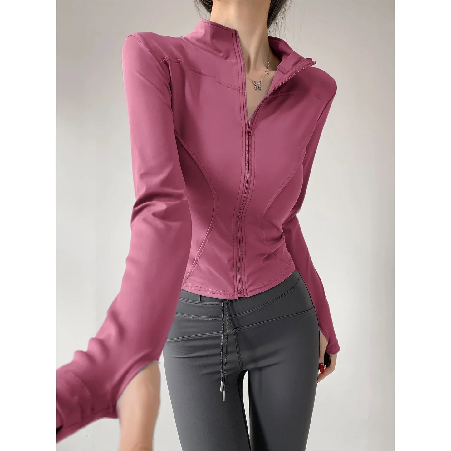 Women's Quick-Dry Yoga Jacket – Long Sleeve Slim Fit Zip Running Coat