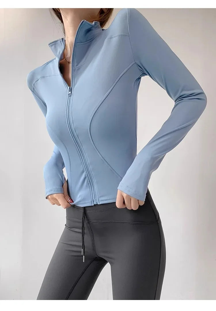 Women's Quick-Dry Yoga Jacket – Long Sleeve Slim Fit Zip Running Coat