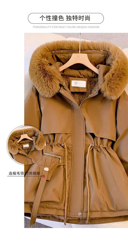 Detachable Pai Overcomes Women's Winter 2026 New Casual Down Cotton Thicken Hooded Coat Female loose Warm Wool Overcoat