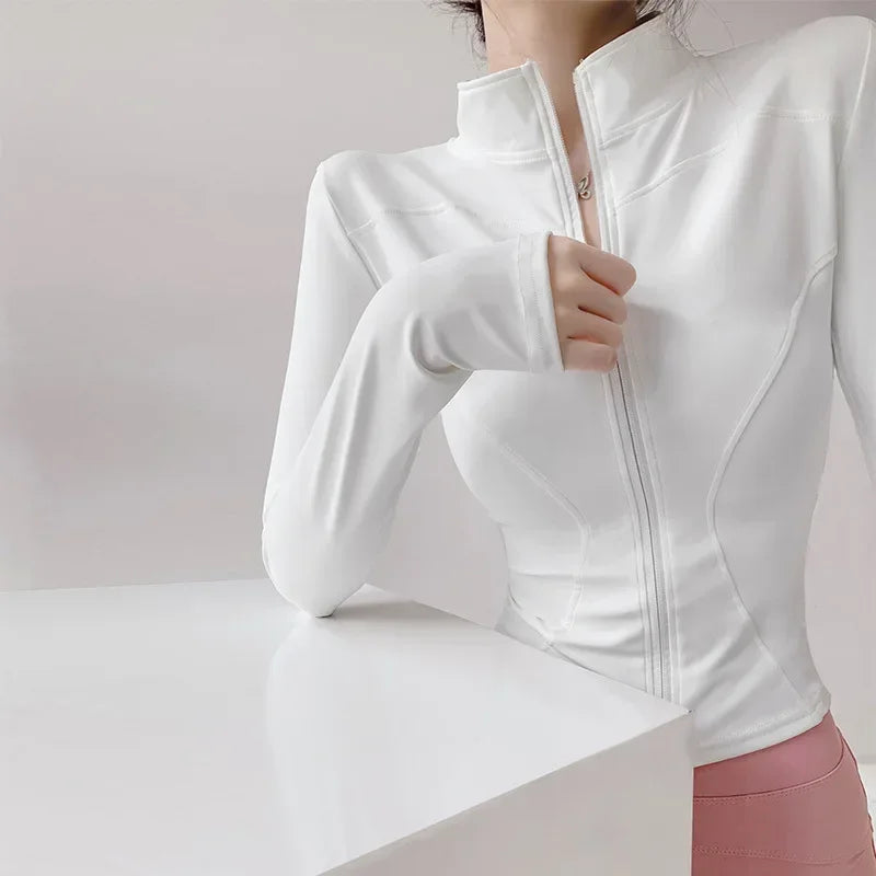 Women's Quick-Dry Yoga Jacket – Long Sleeve Slim Fit Zip Running Coat