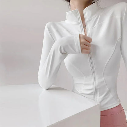 Women's Quick-Dry Yoga Jacket – Long Sleeve Slim Fit Zip Running Coat
