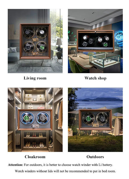 6 Slots Rechargeable for Watch Winder USB Powered Mechanical Watches Holder Wood Case Winding Cabinet Storage Display Box