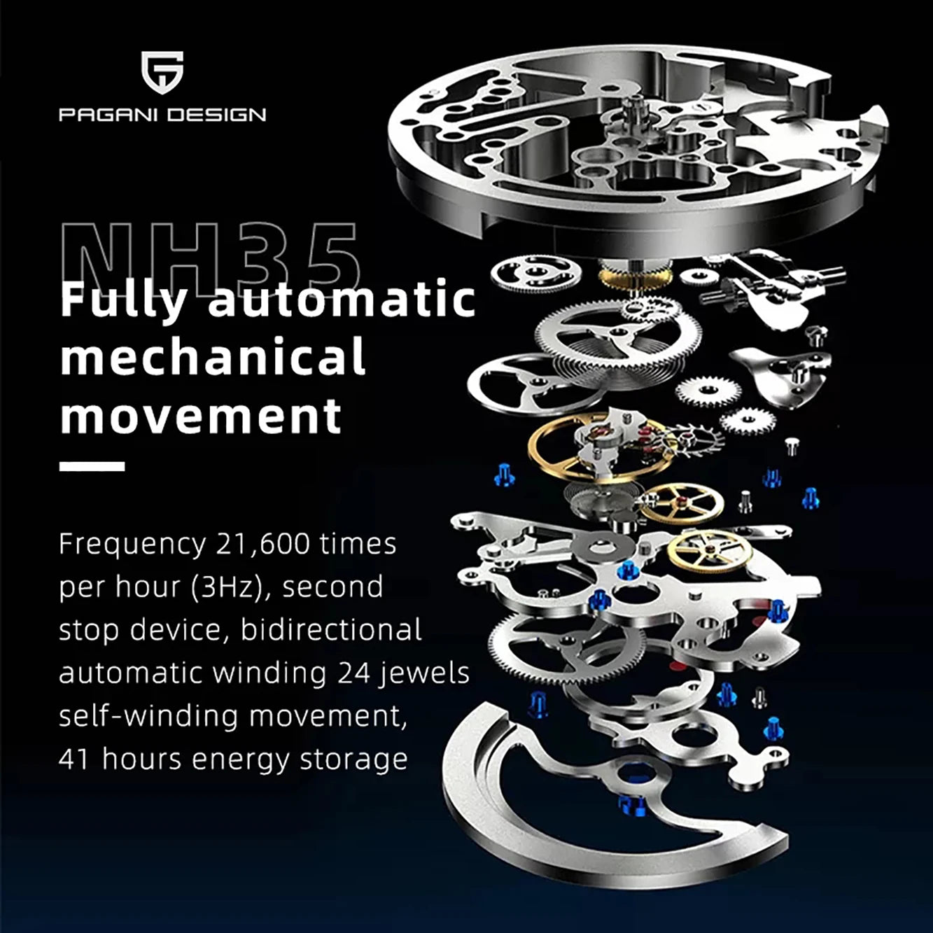PAGANI DESIGN Luxury Classic Men‘s Mechanical Automatic Watches NH35A Stainless Steel Sports Waterproof Sapphire Clock PD1690