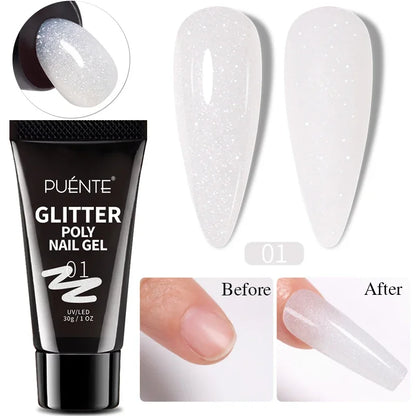 30ML Glitter Poly Nail Gel Hema Free Pink Glitter Acrylic Gel Finger Extension Nail Gel Semi-Permanent Nail Varnish For Manicure