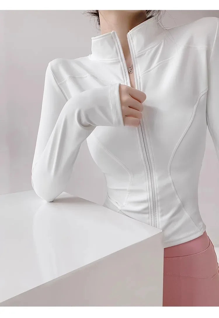 Women's Quick-Dry Yoga Jacket – Long Sleeve Slim Fit Zip Running Coat