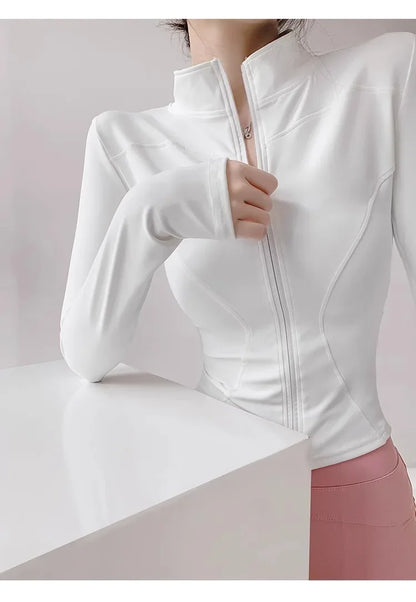 Women's Quick-Dry Yoga Jacket – Long Sleeve Slim Fit Zip Running Coat