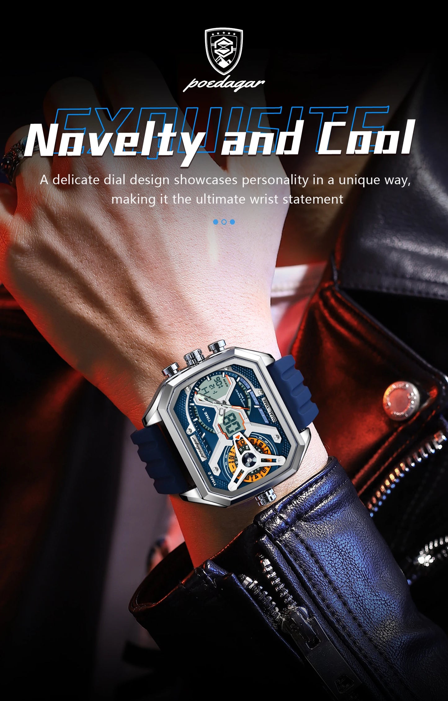 POEDAGAR Luxury Men Wristwatch Date Week Luminous LED Quartz Man Clock Silicone Strap Electronic Dual Time Fashion Men's Watches