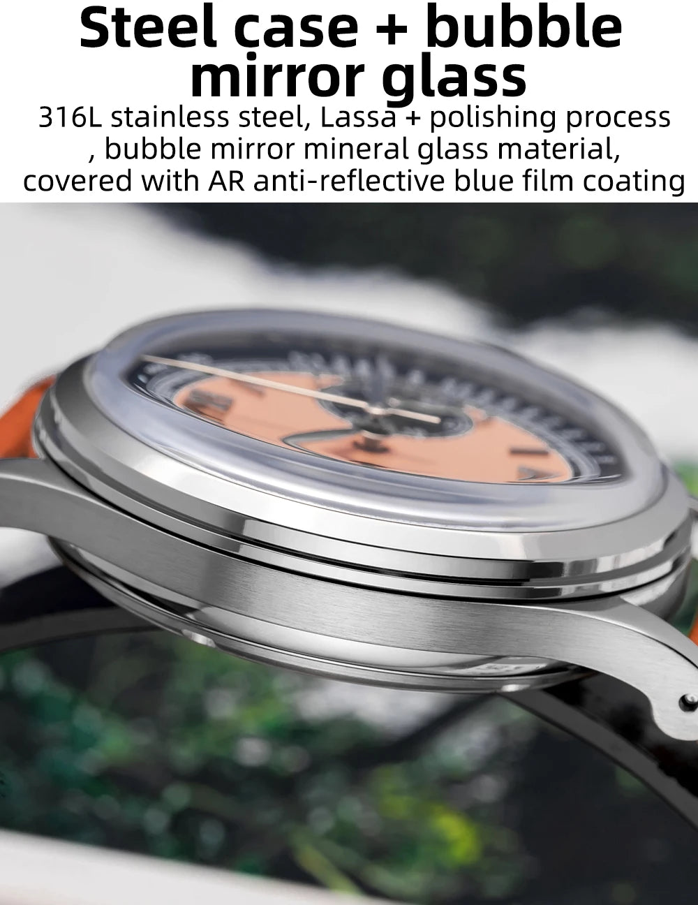 ADDIESDIVE 38mm Chronograph Quartz Watch 60min Business 100m Diving Men's Leather Watches Bubble Dome Mirror Retro Wristwatches